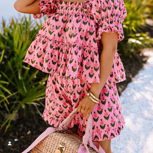 Pink block print shorts set - Picture 2 of 4